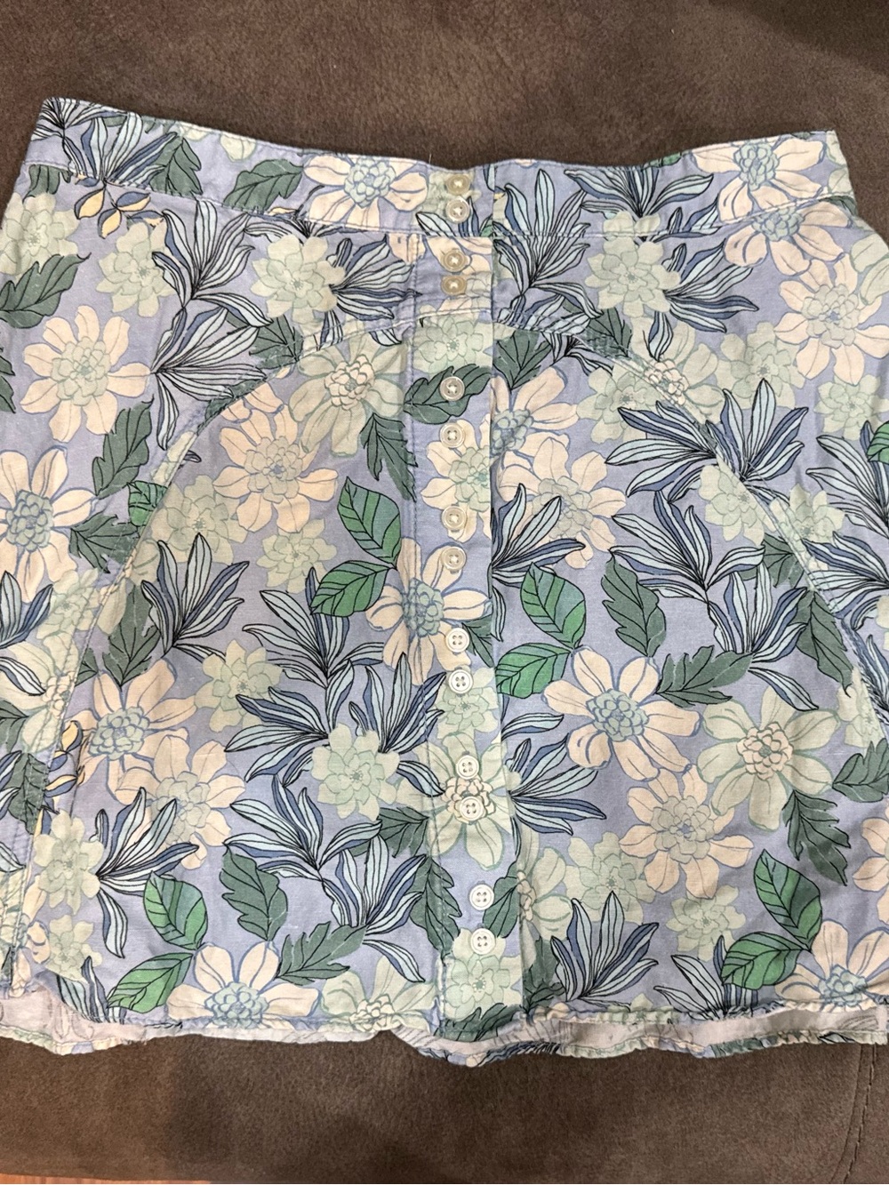 LOFT Floral Button-Front Skirt in Light Blue and Green
